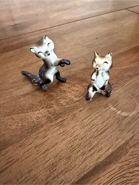 Vintage Mikasa Japan Fox Figurines Pair Miniature Bone China Woodland Kitsch